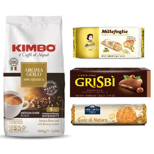 Кофе зерно и 3 вида печенья